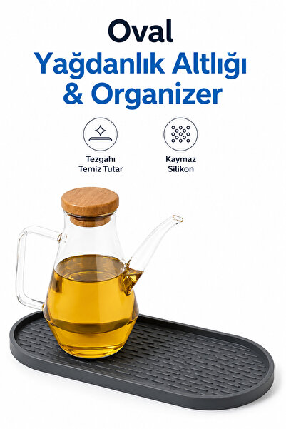 FLY LIFE Oval Silicone Oil Pot Mat and Countertop Organizer (1 Piece)