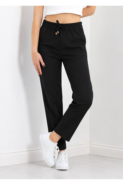 MYSSHOES Women's Elastic Waist Black Trousers