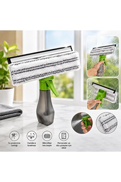 abnturk 3'ü 1 Arada Temizleme Aleti Sprey Hazneli Mikrofiber Bezli Silikon Çe...