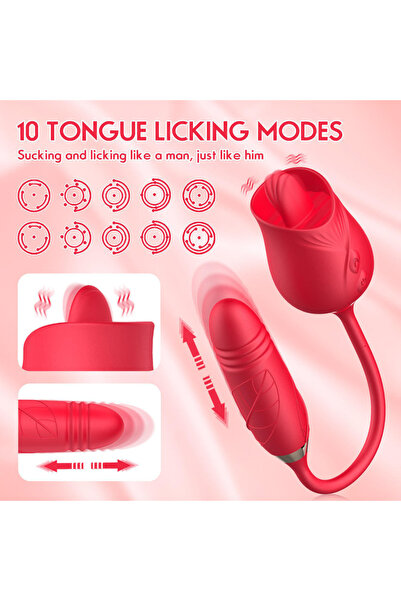 Premium Gül Tasarımlı Çift Motorlu Dil Hareketli Vakumlu Klitoris Uyarıcı ve G-Spot Vibratör USB Şarjlı IPX7 Su Geçirmez