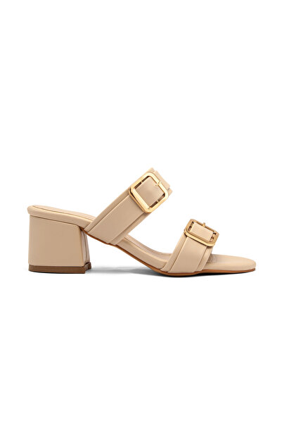 Mamito Ayakkabı B902 Double Strap Buckle Detailed Thick Heel Slippers