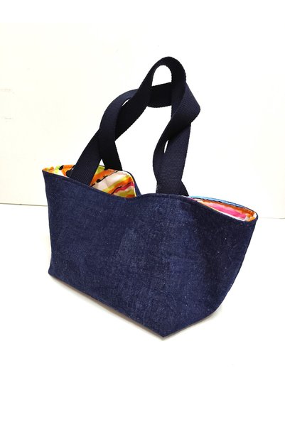 minart design Denim Colorful Lined Drawstring Shoulder Bag with Rope Detail