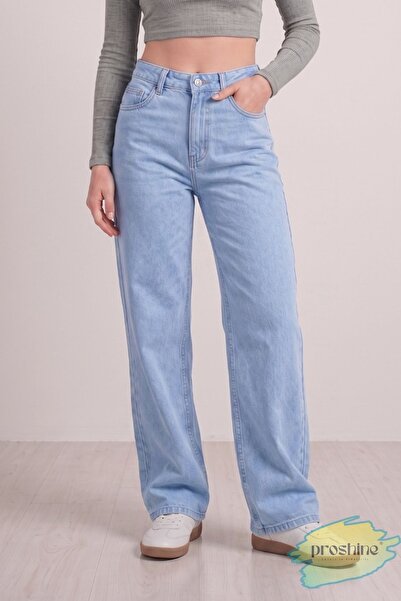 Proshine Yüksek Bel Kadın Palazzo Kot Pantolon – Esnek Denim Kumaş, Düz Bol P...