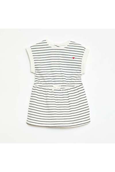 KIABI Short-Sleeved Cotton Jersey Dress WHITE