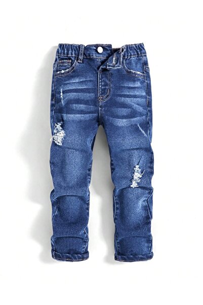 JO FASHION بنطال جينز ضيق مرن بتفاصيل شق مبعثر ومهترئ مع غسيل داكن مريح ومنعش...