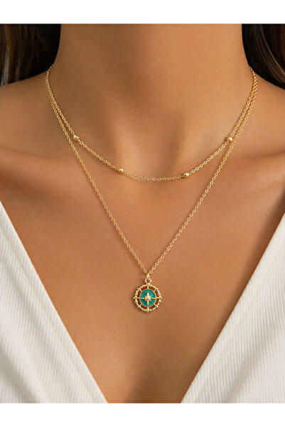 Uno Di Famiglia Double Row Necklace, Elegant Compass-Shaped Necklace, Necklac...