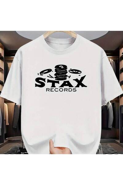 01THEONE Vintage Record Pattern Crewneck T-shirt, Perfect for Music Lovers' D...