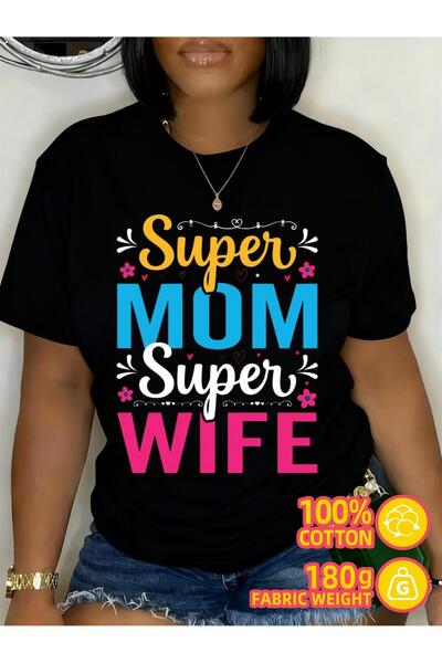 45 BPM 1 قطعة تي شيرت رومانسي مطبوع عليه Super Mom Wife للأزواج، 180 جرام، 10...