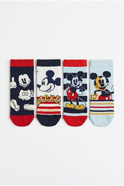 Disney Lisanslı Mickey Mouse 4’lü Erkek Kız Çocuk Patik Pamuklu Çorap Günlük ...