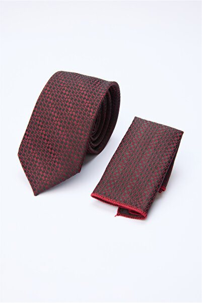 İmza Burgundy-Black Patterned 7 cm Tie 1090260124