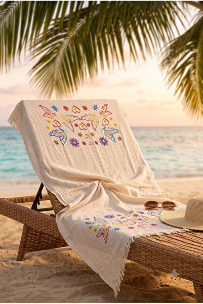 Miabella Home Muslin Beach Towel Patterned Sea Towel 100% Cotton Peshtemal To...