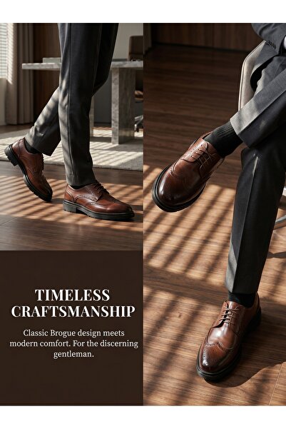 Saudi Step British Retro Brogue Men Leather Shoes, Round Toe Business Casual ...