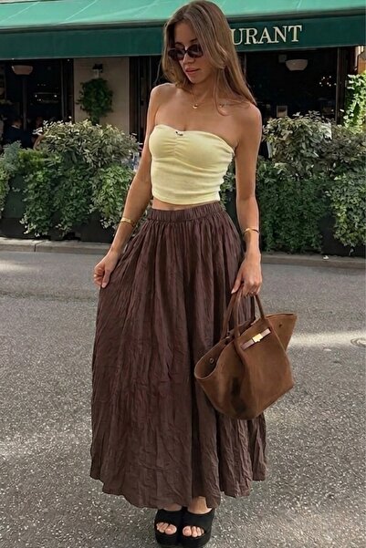 The Champ Clothing Women's Aero Flow Long Skirt Brown - Elastic Waist, Flowin...