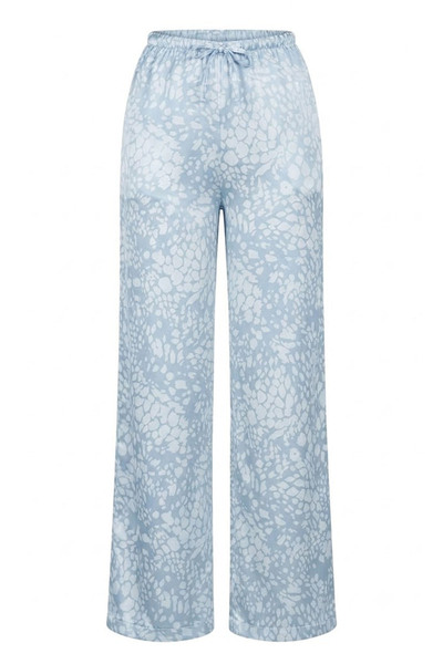 KECHİ WOMAN Leopard Patterned Waist Tie Satin Trousers Baby Blue