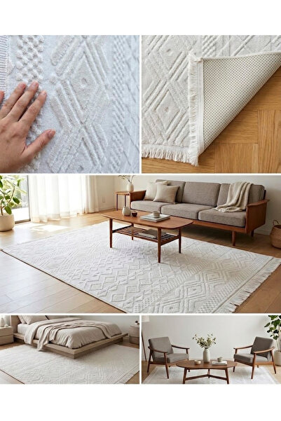 KOŞAN HOME 4 Mevsim Özel Ölçü Kesim Yüzde Yüz Akrilik İskandinav Model Krem Y...