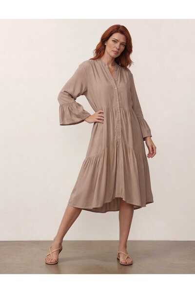 DenizEge Ruffled Viscose Dress Mink