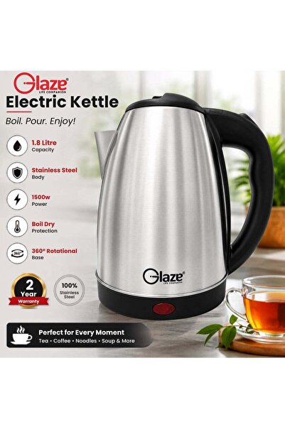 Glaze Electric Kettle 1.8L 1500W Stainless Steel Fast Boil Water Kettle with ...