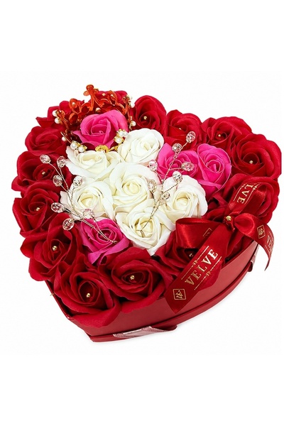 velve Aranjament floral Royal cu 25 trandafiri de sapun,coroana regala aurie,...