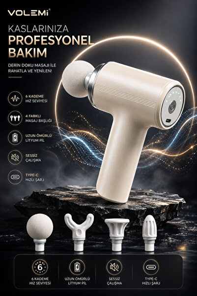 VOLEMİ Şarjlı Titreşimli Masaj Aleti 6 Kademe 4 Masaj Başlıklı Derin Doku Mas...