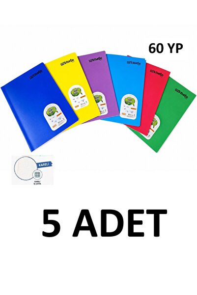 Mynote 5 Pieces A4 Text Wire Stitched 60 Sheets Pp Cover Checkered Notebook