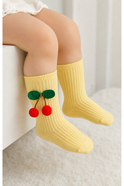ESES BEBE Baby Girl Cherry Pompom Cotton Knee Socks 0-5 Years Special Day