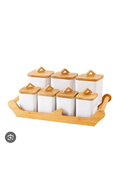 Generic Brand La Pure 7-Piece Porcelain Spice Set with Bamboo Tray