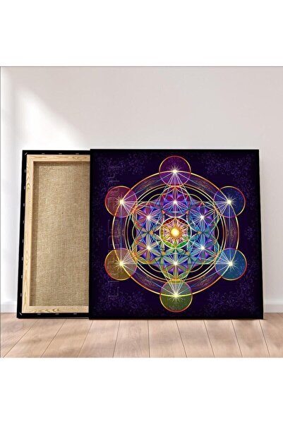 gurbaart Sri Yantra Yaşam Çiçeği Temalı HD Dijital Baskı Kare Kanvas Tablo Bo...