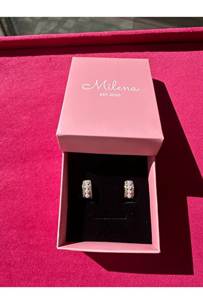Milena Designer Store Milena Istanbul Pearl and Zircon Stone Inlaid Hoop Earr...