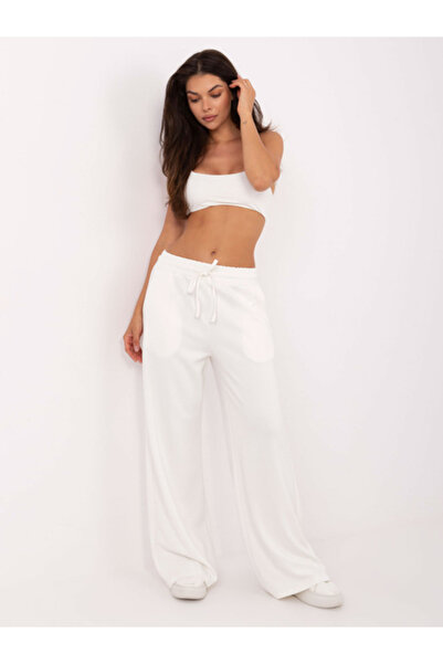 Relevance Pantaloni Trening Dama Larga, Guler inalt, RELEVANCE, Ecru Casual M...