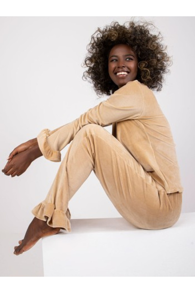 rue parıs Pijama Dama Maneca lunga, Decolteu in V, RUE PARIS, Camel Model RV-...