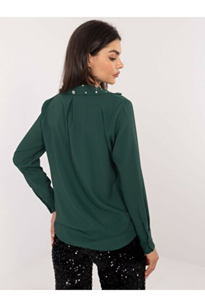 Italy Moda Women's Shirt, ITALY MODA, Polyester, Long Sleeve, Dark Green, mod...