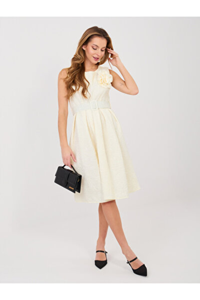 rue parıs Rochie Dama, RUE PARIS, Poliester, Rochie evazata, Ecru, model IT-S...