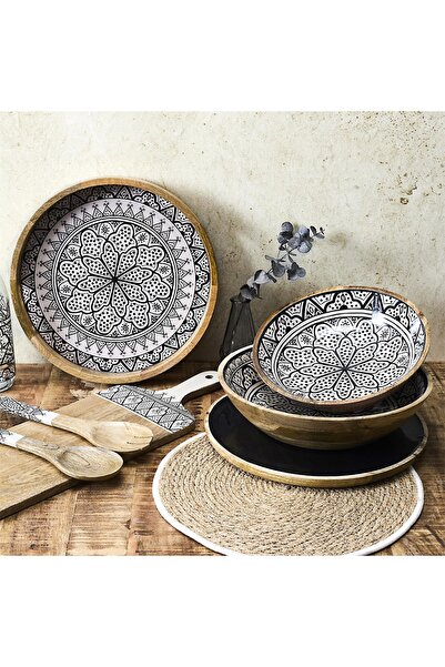 HowHomely Salateră mare din lemn MISA Marrakesh ACACIA 28 cm SEMI-EMILĂ bej