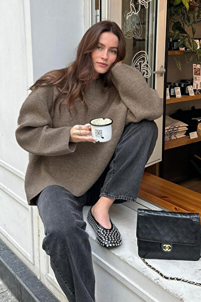 Lintersia Women's Crew Neck Oversize Knitwear Sweater