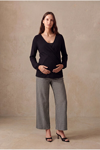 WESTMARK LONDON Maternity Black Viscose Double-Breasted V-Neck Long Sleeve Bl...