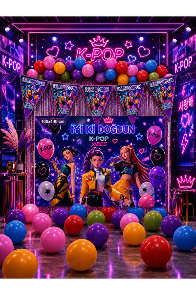 snowparty KPop Demon Hunters K-Pop Perdeli Doğum Günü Parti Malzemeleri Süsle...