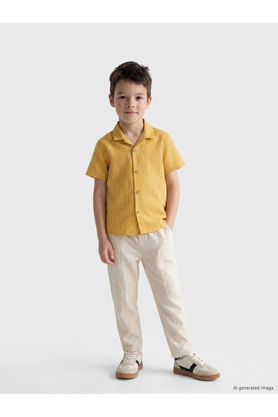 LC Waikiki Yellow striped boy's shirt and pants 2-piece set