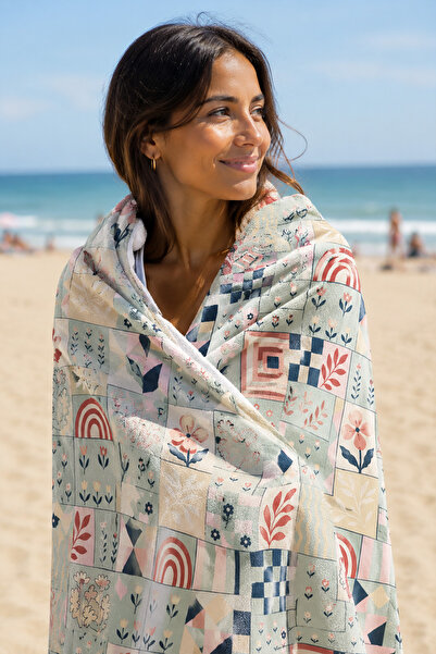 Moud's Digital Printed 70X150Cm Nostalgic Mosaic Patterned Beach Towel - Bath...