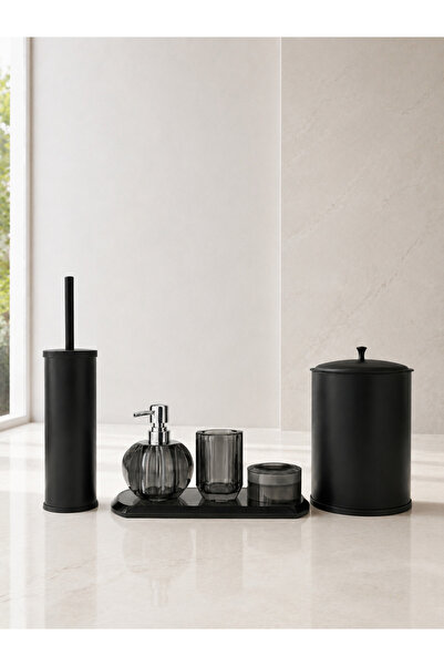 DMR VESTA Black Crystal Bathroom Accessory Set 5 Pieces Luxury Design