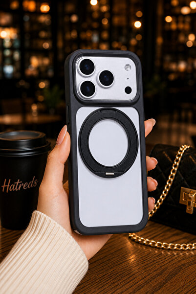 Hatreds iPhone 17 Pro Max Uyumlu MagSafe Standlı Silikon Kılıf Siyah