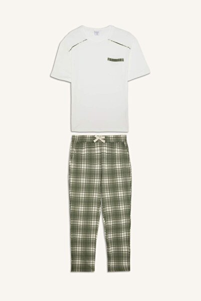 DeFacto 100% Cotton New Regular Fit Short Sleeve 2-Piece Pajama Set H8717Ax26Sm