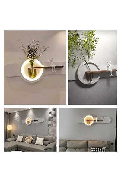 Generic لوحة جدارية خشبية بتصميم القمر مع إضاءة LED مخفية وتحكم عن بعد وحامل زهور زجاجي فاخر، مقاس 147 × 51 سم مع أغصان خضراء
