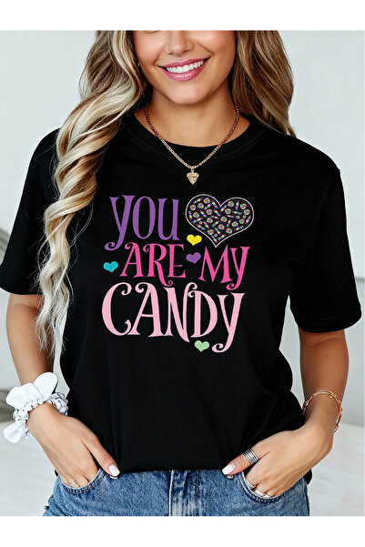 En22 تي شيرت مطبوع عليه YOU ARE MY CANDY، قميص كاجوال بأكمام قصيرة وياقة دائر...