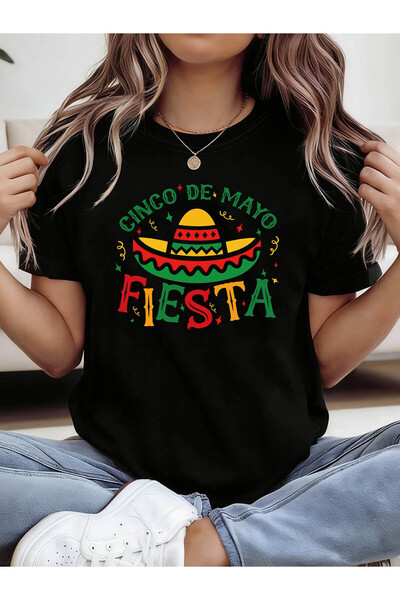 01THEONE تي شيرت مطبوع عليه CINCO DE MAYO FIESTA، قميص كاجوال بأكمام قصيرة وي...