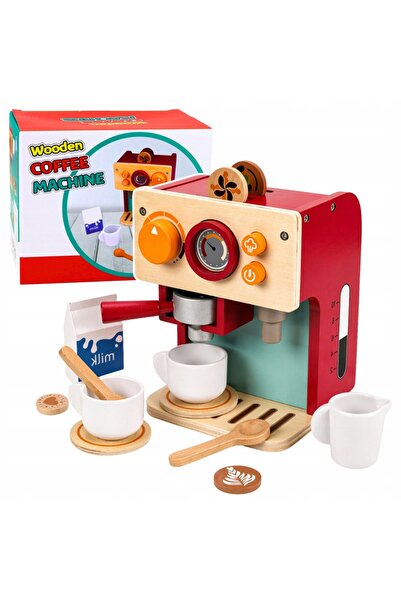 LeanToys Set de cafea din lemn, Expres de cafea, Micul Barista, Cești, Accesorii