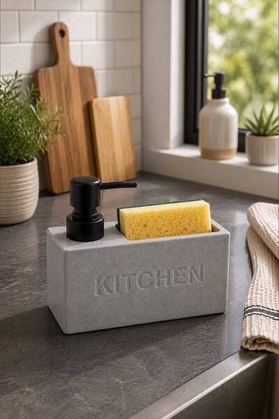 Bayev Kitchen Gray Detergent Holder with Sponge Compartment - Sponge Holder O...