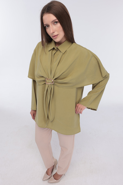 Mega Life -Double Tunic with Cape Buckle Fastening at the Waist, Modal Woven ...