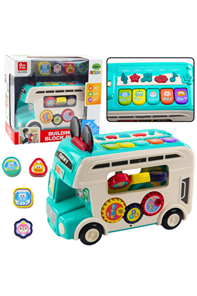 LeanToys Autobuz educativ interactiv cu blocuri - Turcoaz