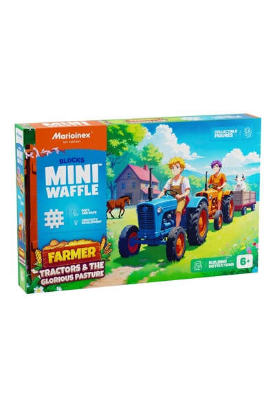 Marioinex Mini Waffle Farmer - Tractoare și Pajiști, 100 el. Joc Creativ 6+