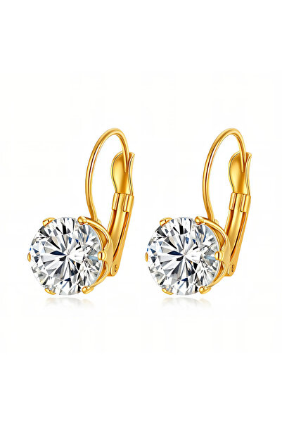 OEM Cercei Solitaire Crystal Grande aurii, din oțel inoxidabil, cu zirconiu c...
